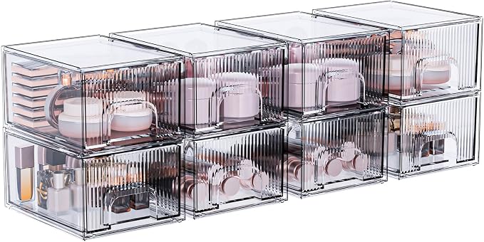 ZJIAI 8 Pack Clear Stackable Storage Drawer, Acrylic Drawer, Cosmetic Organizer by ZHIAI