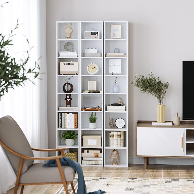 FOTOSOK 2 Pcs 71'' Tall Narrow Bookshelf, 8-Tier Media Tower Rack Set of 2 | CD - Image 8