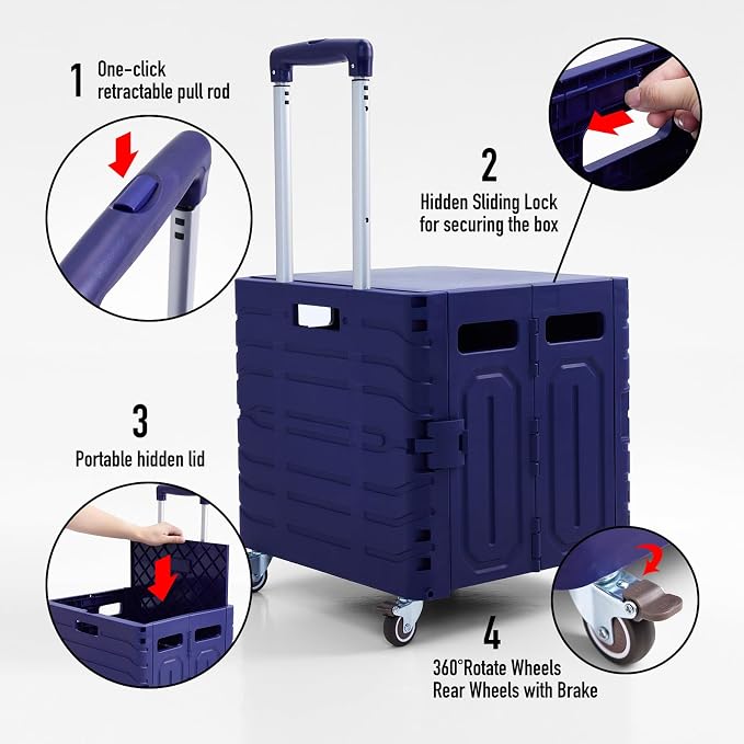 Folding Utility Cart Portable Rolling Crate Handcart Foldable Shopping Trolley - Image 3