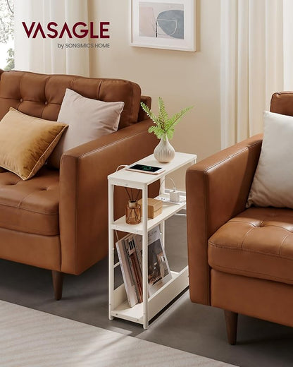 VASAGLE Side Table with Charging Station, Narrow End Table, 3-Tier Nightstand - Image 2