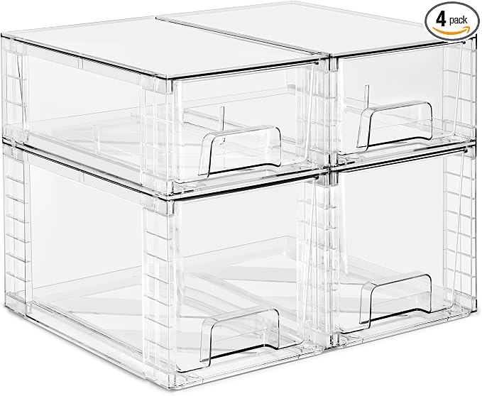 Sorbus Stackable Clear Storage Drawers, 4 Pack Pull-Out Organizer Bins – by Sorbus