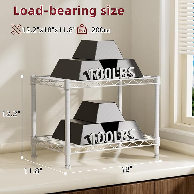 SINGAYE Small Wire 2 Shelves Pantry Metal Shelf Floor Organizer Under Desk | - Image 3