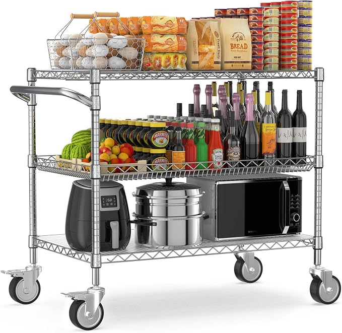 Leteuke 1120LBS Heavy Duty Rolling Utility Cart, 3 Tier Rolling Carts by Leteuke
