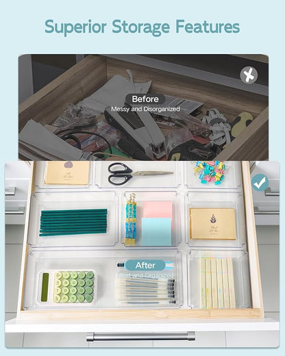 9 Pack Large Clear Plastic Drawer Organizer Trays, Desk Drawer Organizers and - Image 6