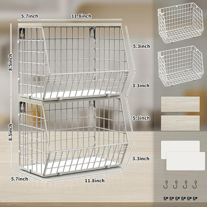 2pcs Silver Fruit Basket, Stackable Wall Mounted Pantry Organizers and Storage - Image 7