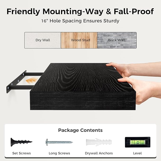 12 Inch Deep Black Floating Shelves, 16 x 12 Floating Shelf - Image 8