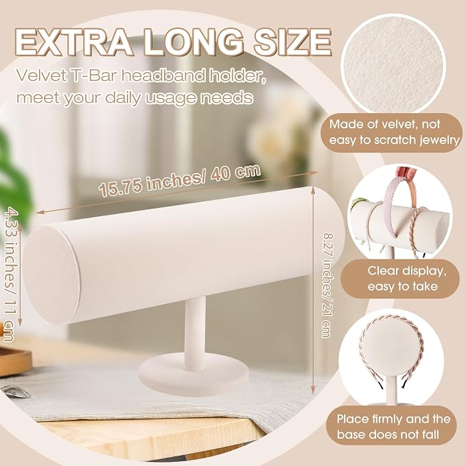 Wenqik Extra Long T Bar Headband Holder Organizer Velvet Headband Rack Storage - Image 2