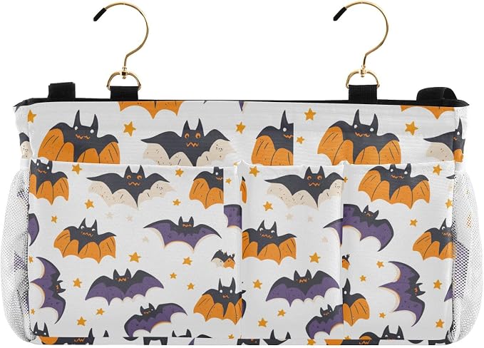 White Halloween Bats and Stars Bedside Caddy by QwThum