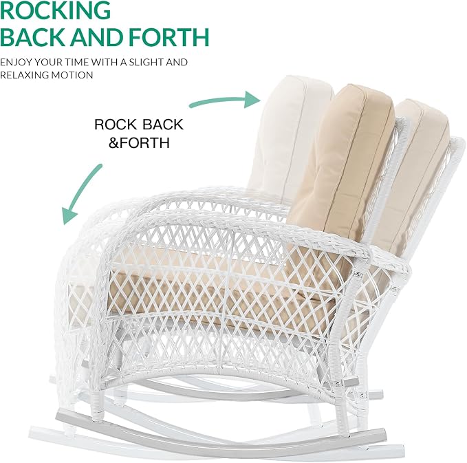 VIVIJASON 2 Piece Patio Wicker Rattan Rocker Chair, Outdoor Rattan Rocker Chair - Image 3