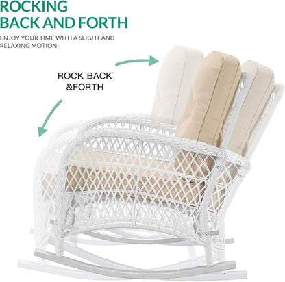 VIVIJASON 2 Piece Patio Wicker Rattan Rocker Chair, Outdoor Rattan Rocker Chair - Image 3