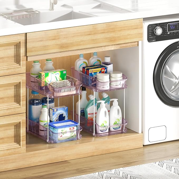 Delamu 2-Tier Under Sink Organizers and Storage, Pull Out Kitchen Pantry - Image 7