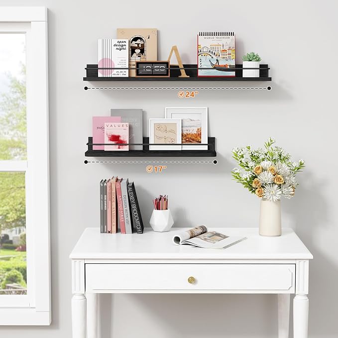 Forbena 24 Inch Wall Shelves for Bedroom 3-Pack, Vintage Large Floating Book - Image 2