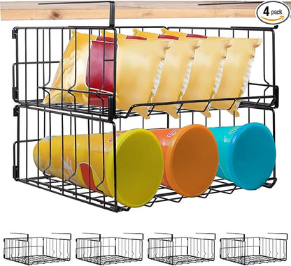 Hanging Under Shelf Storage Basket, 4 Pack Foldable Under Cabinet Metal Desk by Davi+Collection
