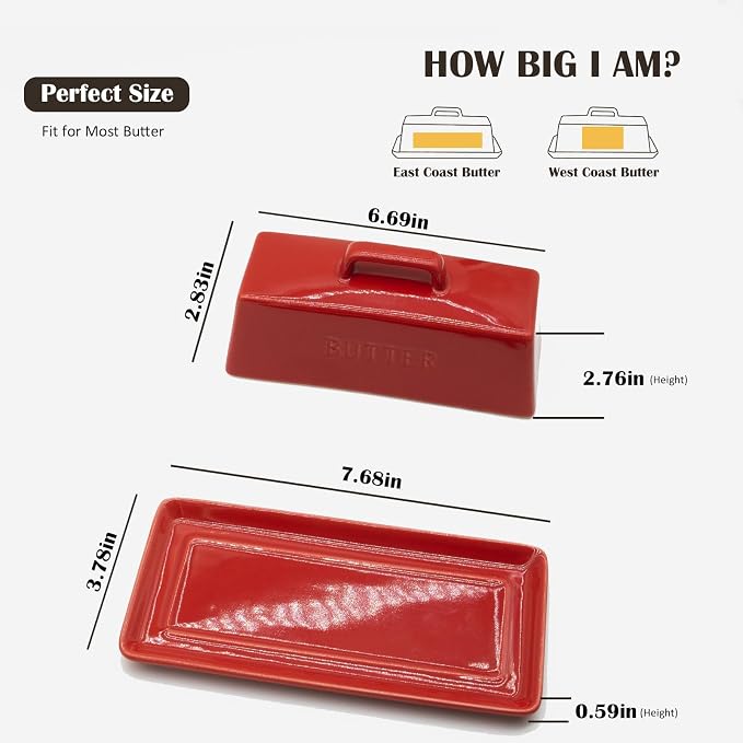 Ceramic Butter Dish With Lid for Countertop, Covered Butter Holder With Lid - Image 2