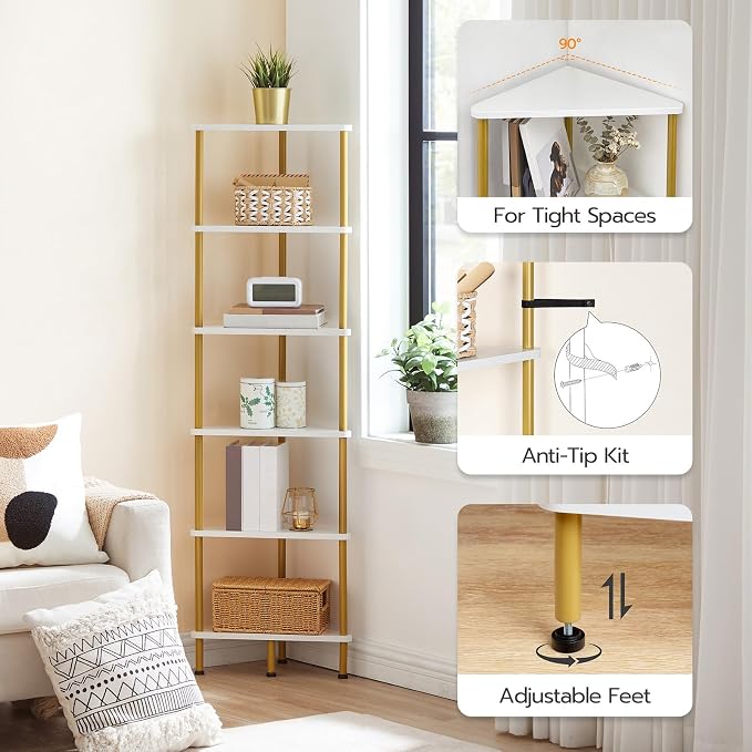 HOOBRO Corner Shelf Stand, Industrial 6-Tier Wall Corner Bookshelf - Image 5