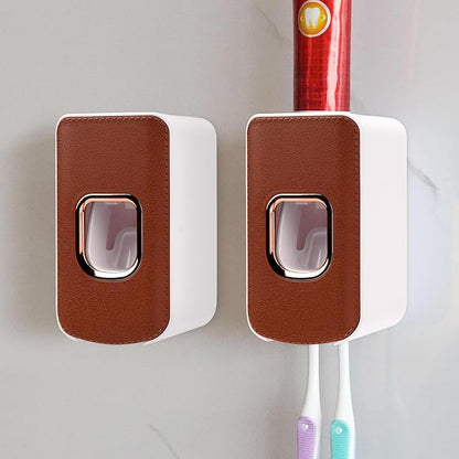 2 Slot Toothbrush Holder and Toothpaste Dispenser Wall Mounted, Automatic by LUEXBOX