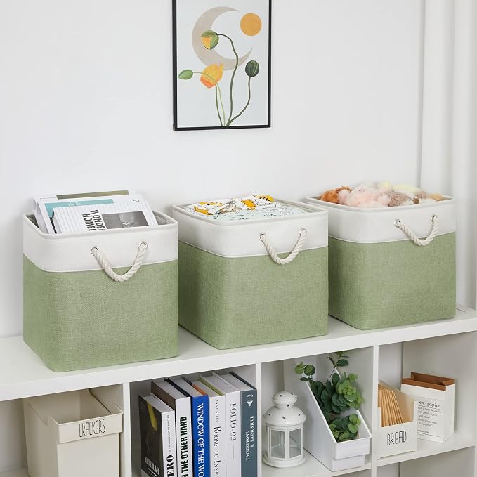 Bidtakay Cubby Storage Bins Set of 3 Fabric Baskets - Image 4