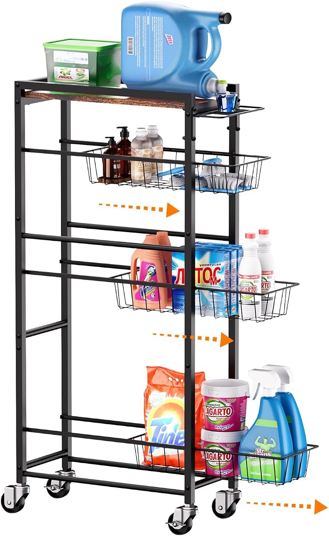 4 Tier Slim Rolling Storage Cart by OrganizedStorageSimpleLife