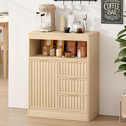 Coffee Bar Cabinet with Drawer, Fluted Buffet Sideboard Cabinet with 3 Drawers - Image 9