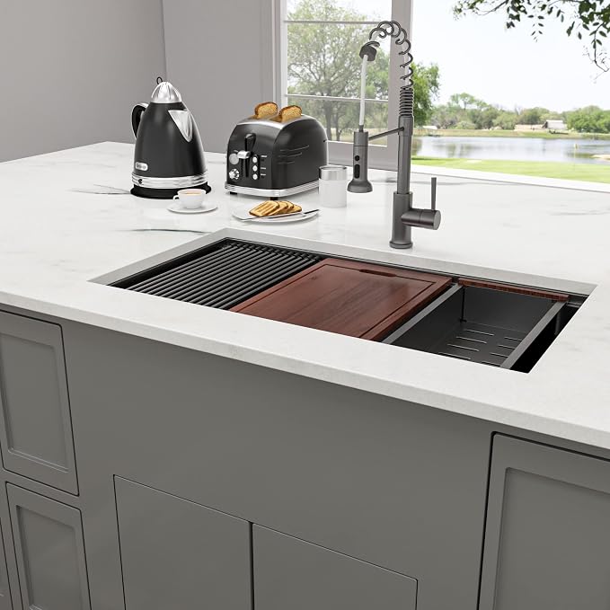 Lordear Matte Black Kitchen Sink 33 Undermount Kitchen Sink 33X19 Inch Ledge - Image 2