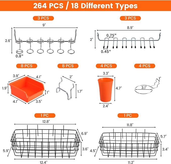 Pegboard Organizer Accessories Kit 264 PCS, Peg Board Hooks Assortment - Image 3