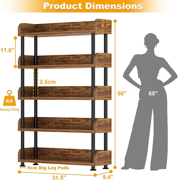Aheaplus 5-Tier Tall Open Bookshelf, 31.5" Modern Display Bookcase - Image 2