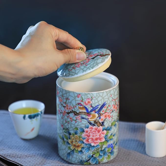 Enamel Ceramic Tea Caddy Tea Canister Tea Storage Container Tins Jar - Image 2