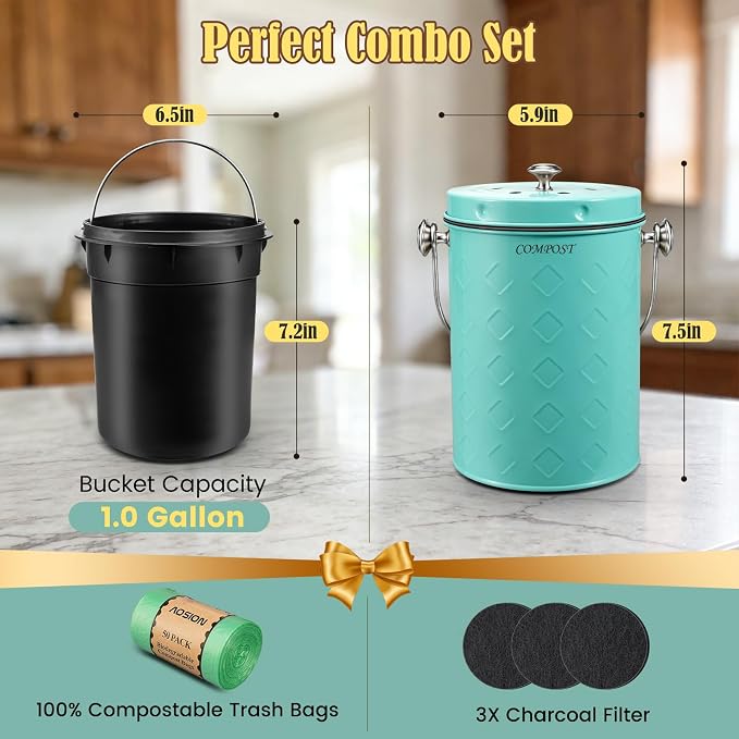AOSION Countertop Compost Bin Kitchen, Odorless Indoor Compost Bin - Image 3