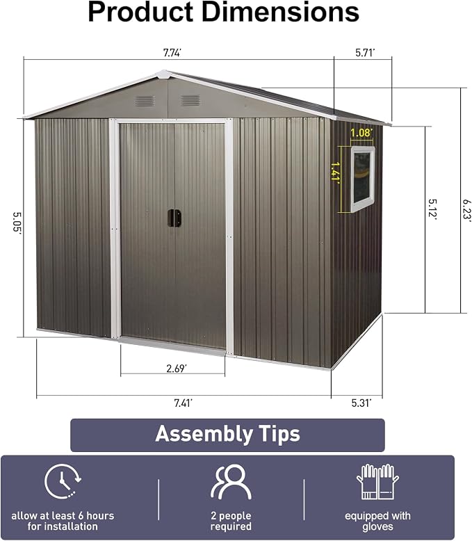 Outdoor Metal Storage Shed Window Ventilation Foundation Frame Waterproof - Image 4