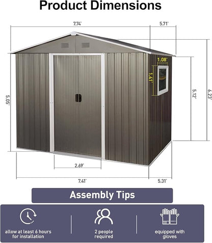 Outdoor Metal Storage Shed Window Ventilation Foundation Frame Waterproof - Image 4