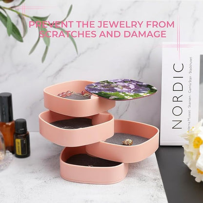 Light Purple Flowers Rotating Jewelry Organizer Box 4-Layer 360° Rotatable ABS - Image 6