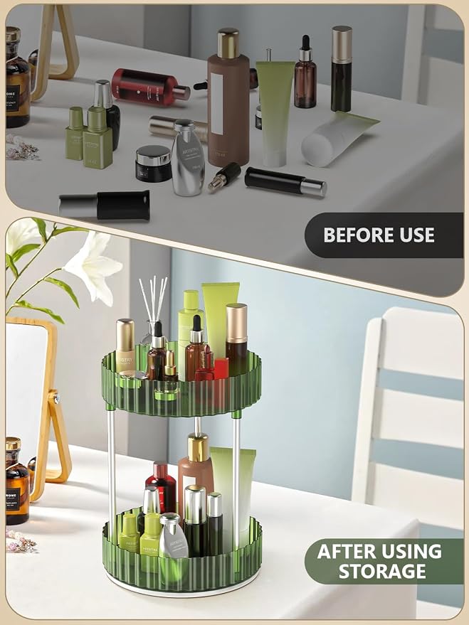 Makeup Organizer, 360° Rotating Makeup Organizer, 2-Tier Round Rotating - Image 5