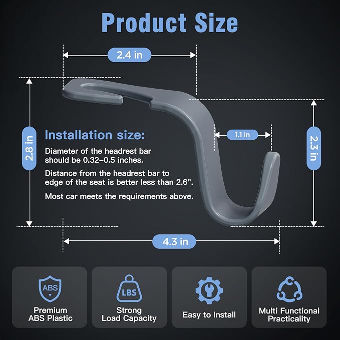 Amooca Car Seat Headrest Hook 4 Pack Hanger Universal Vehicle Car Storage - Image 5