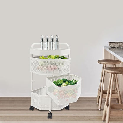 Rotating Storage Shelves, 3-Tier Removable Basket Shelf Organizer Metal Storage - Image 5
