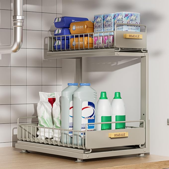 Under Sink Organizer, High Adjustable 2 Tier Under Kitchen Sink Organizer by HOMEAILIE