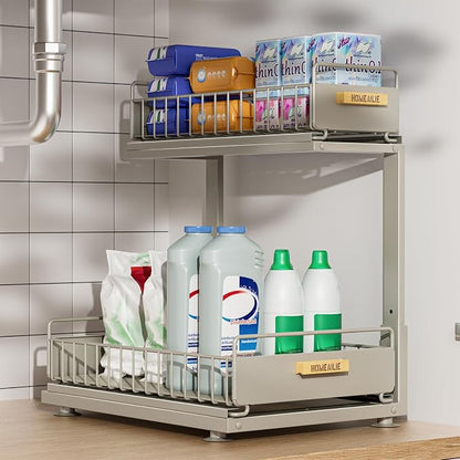 Under Sink Organizer, High Adjustable 2 Tier Under Kitchen Sink Organizer by HOMEAILIE