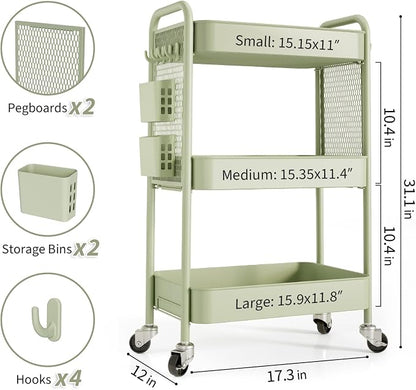 TOOLF 3 Tier Rolling Cart Storage Organizer, Metal Rolling Utility Cart - Image 6