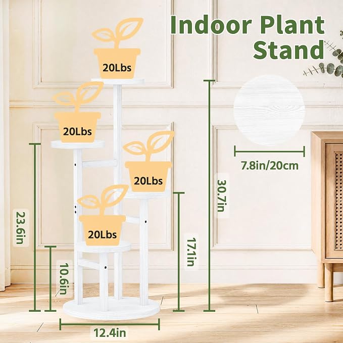 LASZOLA 4 Tiered Wood Plant Stand Indoor Corner, Flower Holder Rack Tall - Image 5