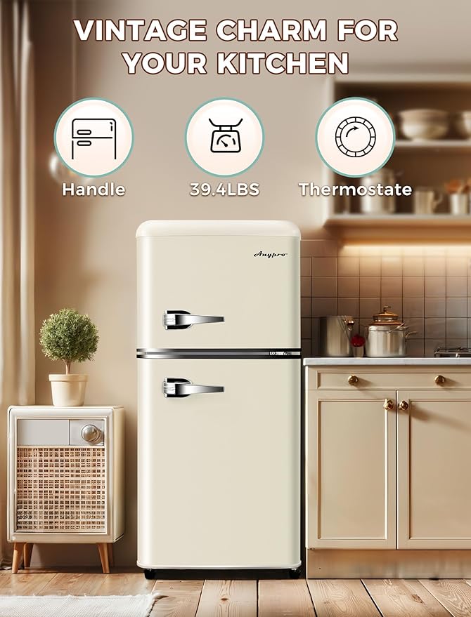 Fridge with Freezer, 3.2 Cu.Ft Retro Double Door Refrigerator with 7 Level - Image 2