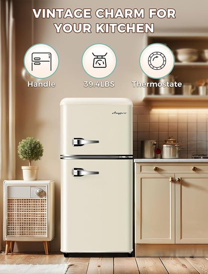Fridge with Freezer, 3.2 Cu.Ft Retro Double Door Refrigerator with 7 Level - Image 2