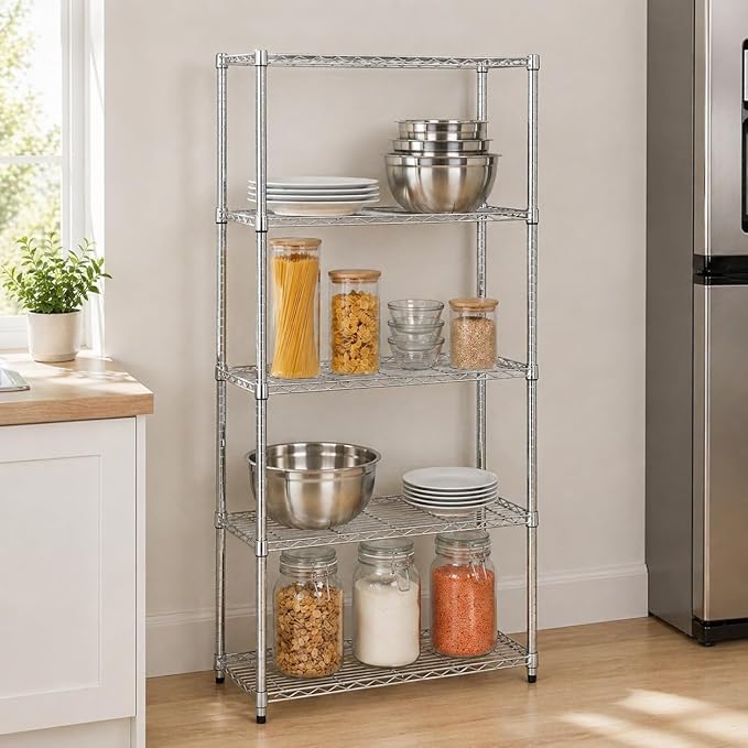 Honey-Can-Do 5-Tier Rolling Chrome Wire Shelf, 350 lb/Shelf, 750 lb total on - Image 2