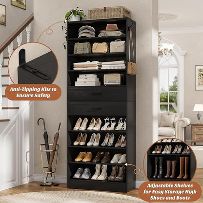 Aheaplus Tall Shoe Cabinet, 10 Tiers Wood Shoe Rack, Vertical Shoe Storage - Image 3