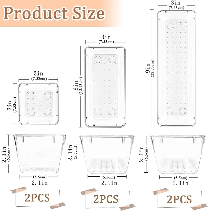 6 Pack Clear Drawer Organizer Set, Versatile Bathroom and Vanity Organizer Trays - Image 2