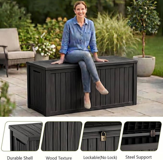 200 Gallon Outdoor Storage Box, Large Waterproof Resin Deck Box, Lock Storage - Image 3