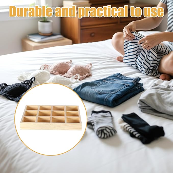 2 Pack Wooden Sorting Tray Grid Display Wood Divided Organizer Rectangular - Image 7