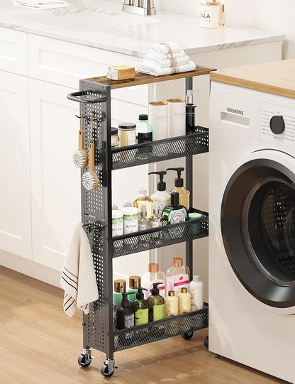 Utility Slim Storage Cart 4 Tier Small Rolling Kitchen Laundry Room by Unknown