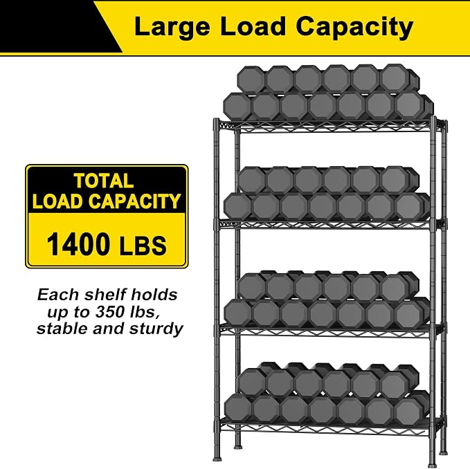 GIOTORENT 4-Wire Garage Shelving Storage Shelves, Metal Shelf Organizer 1400Lbs - Image 6