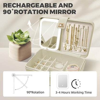 LED Jewelry Box with Mirror- Jewelry Organizer with Movable Compartment Pieces - Image 4
