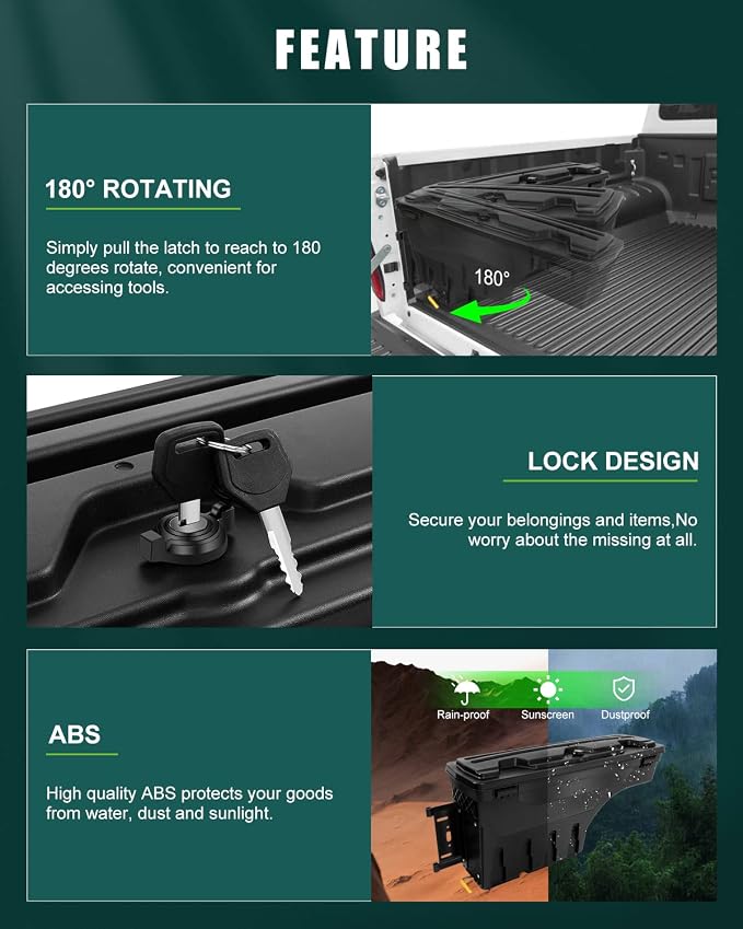 SCITOO Truck Bed Tool Box for Chevrolet Silverado 2008-2019 for GMC Sierra - Image 4