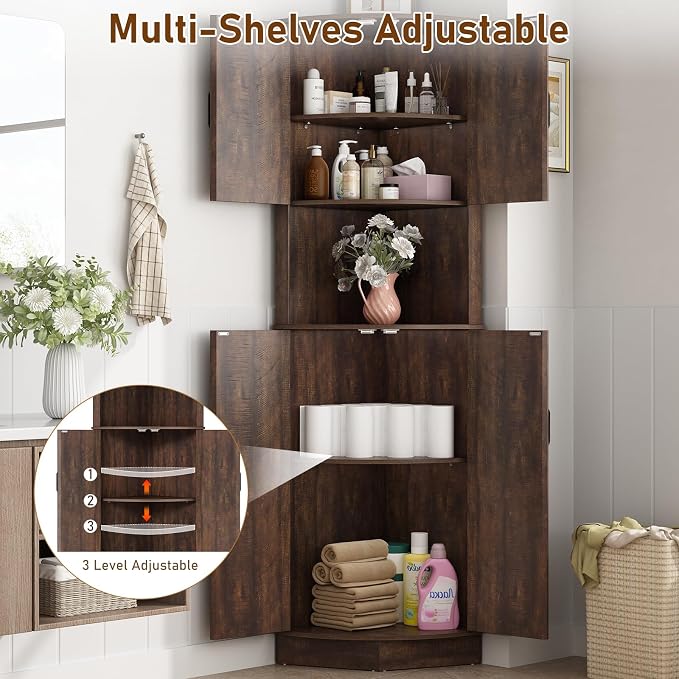 68" Tall Farmhouse Corner Cabinet, Dining Room Storage Cabinet - Image 3